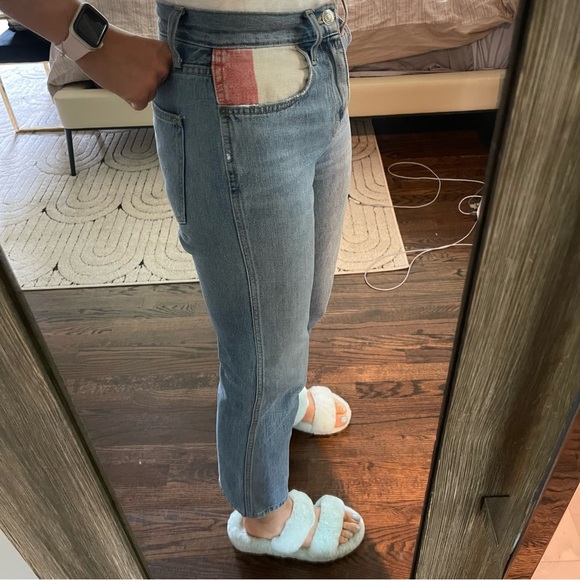 Current/Elliott Blue Jeans with Red and White Patch - Picture 1 of 4